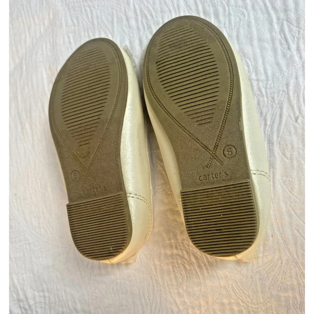 Toddler Girls Carter's Flat White Dress Shoes with Bow and Strap Size 6 Toddler